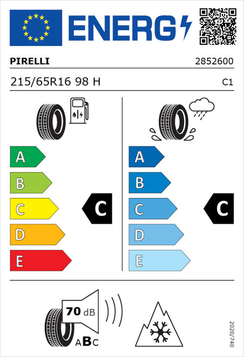 Tyre Label for Pirelli Scorpion Verde All Season 215/65R16 98H
