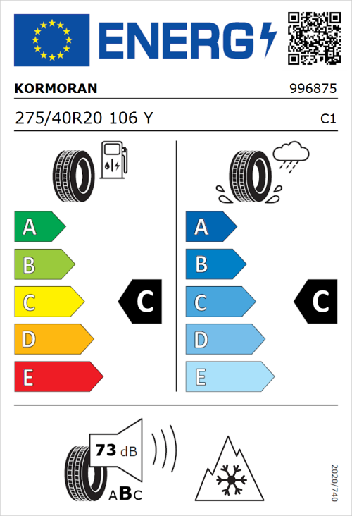 Tyre Label for Kormoran SUV Summer 275/40R20 106Y