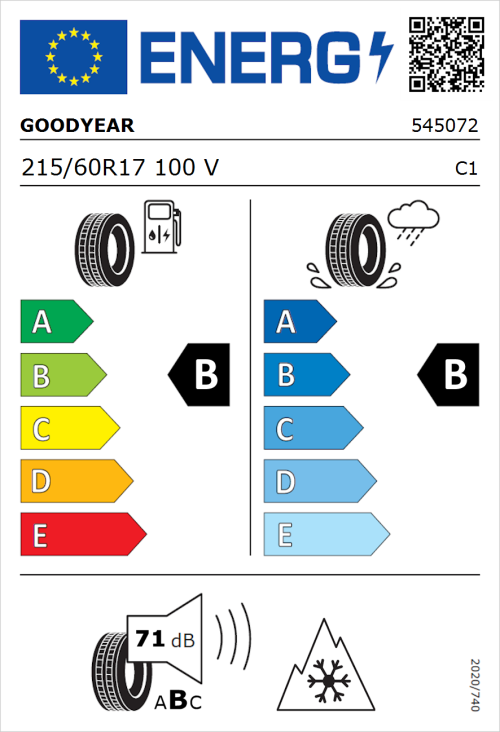 Tyre Label for Goodyear Vector 4Seasons Gen 3 SUV 215/60R17 100V