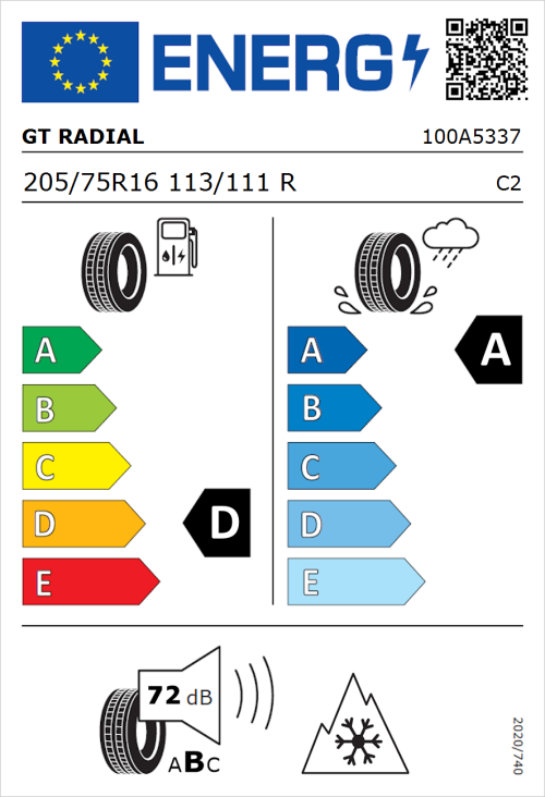 Tyre Label for GT Radial Maxmiler WT3 205/75R16 113/111R