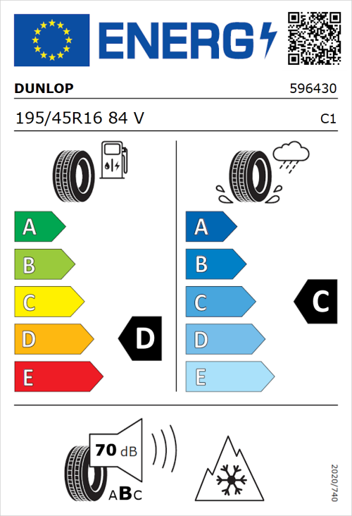 Tyre Label for Dunlop All Season 2 195/45R16 84V